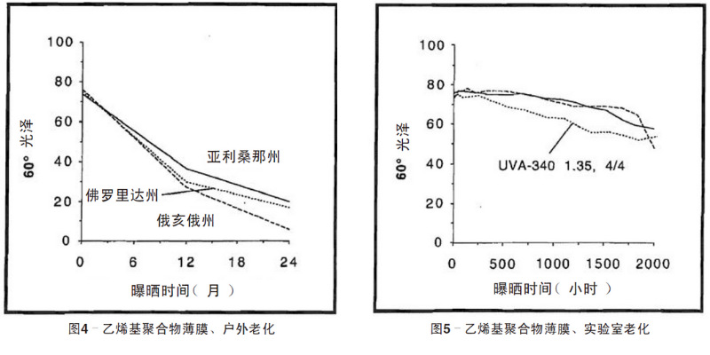 藍(lán)色乙烯基聚合物薄膜自然老化、實(shí)驗(yàn)室老化結(jié)果